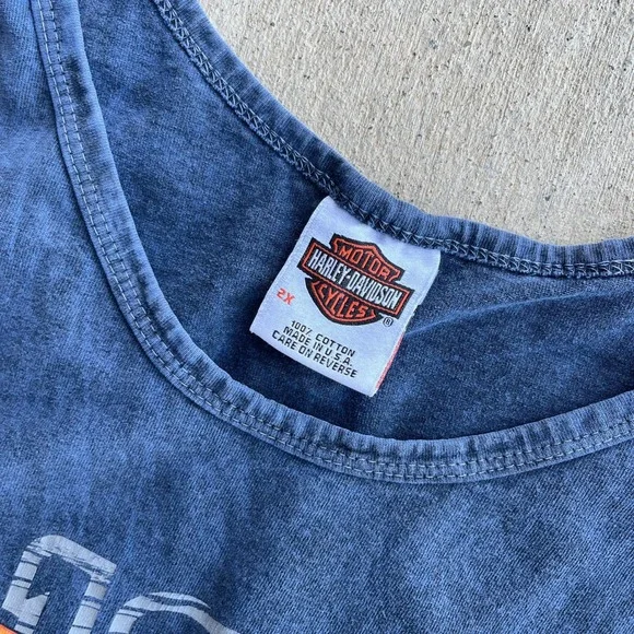 VTG Harley Davidson Blue tank top Made in USA 2004 Fresno CA Size 2XL - Picture 2 of 6